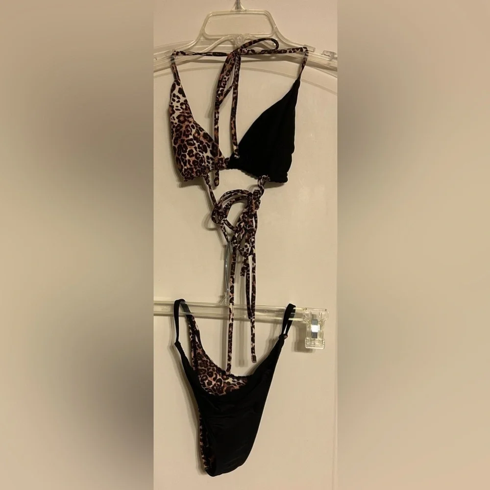 Black/animal print bikini size small/medium